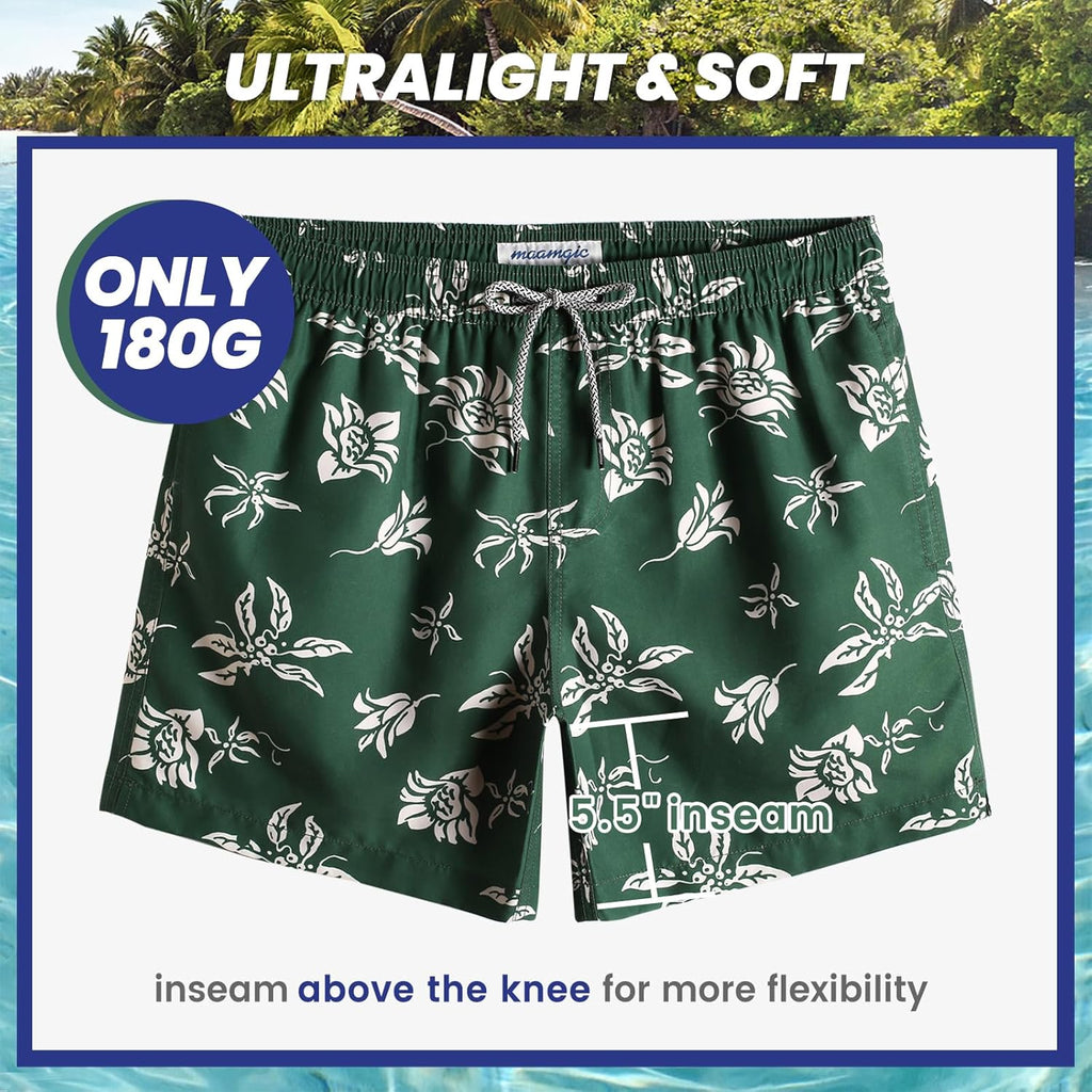 Mens Swim Trunks 5" Quick Dry Beach Shorts Bathing Suits with Mesh Lining Pockets